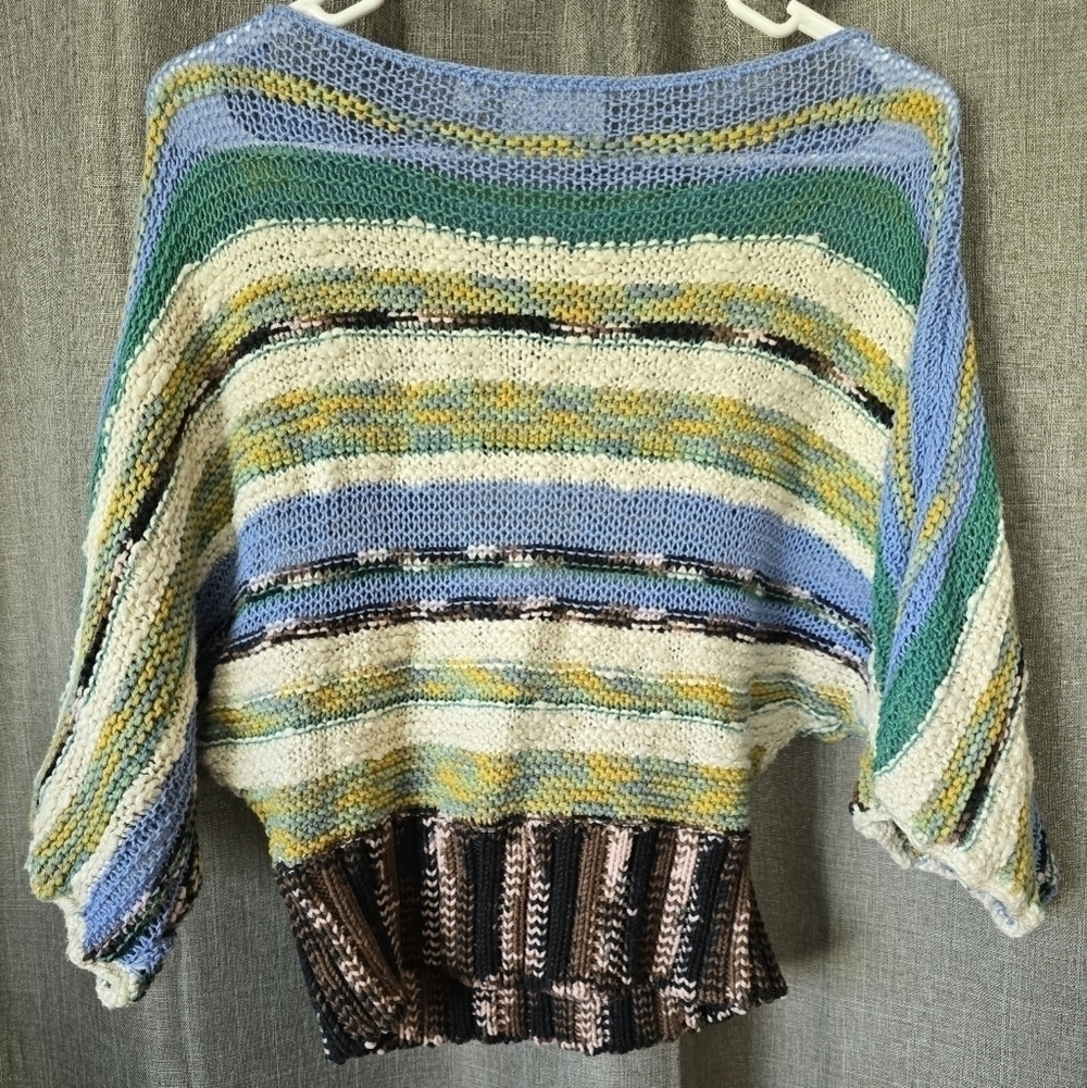 Anthropologie Rosie Neira Sweater Women's Small Multicolor Marbled Bands Crochet - Picture 2 of 4